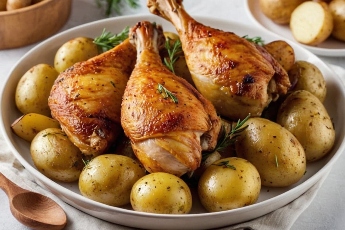 Oven-Baked Chicken Drumsticks & Potatoes