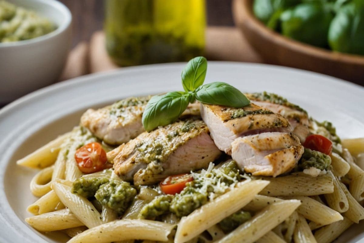 3-Ingredient Pesto Chicken Pasta