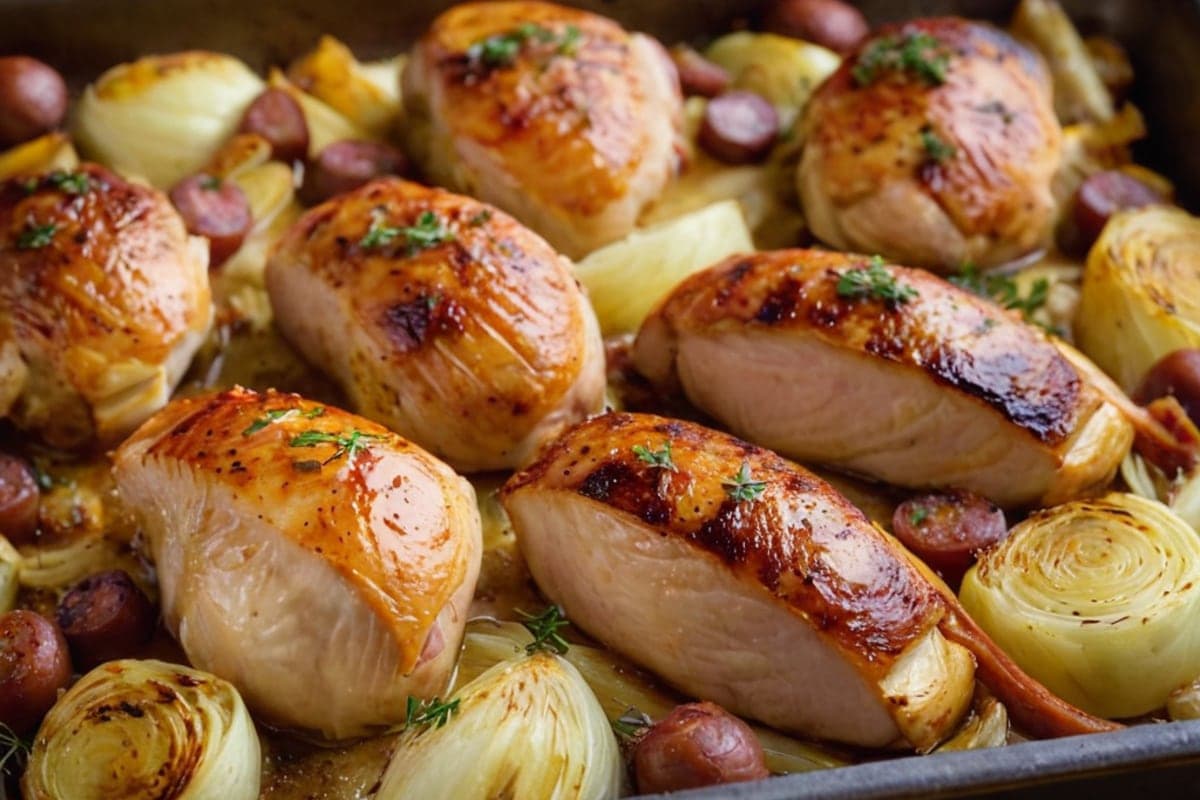 Sheet Pan Roasted Cabbage & Sausage