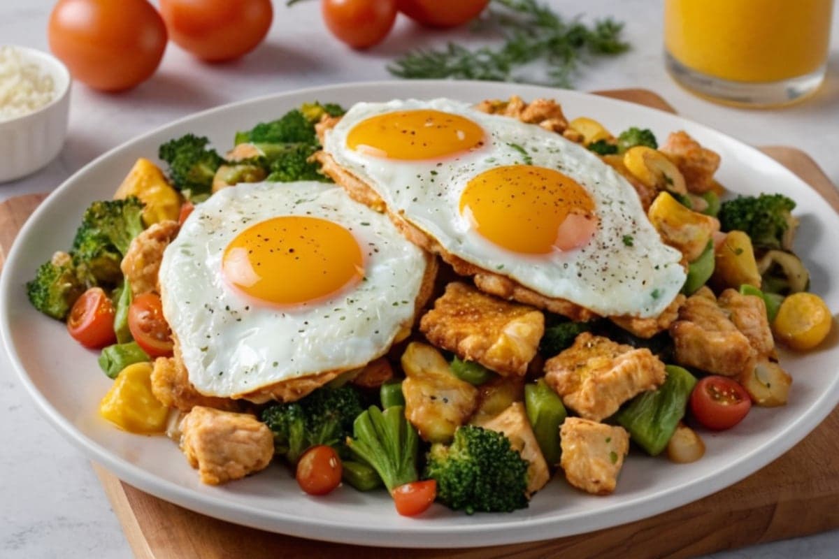 Frozen Veggie Sauté with Fried Eggs