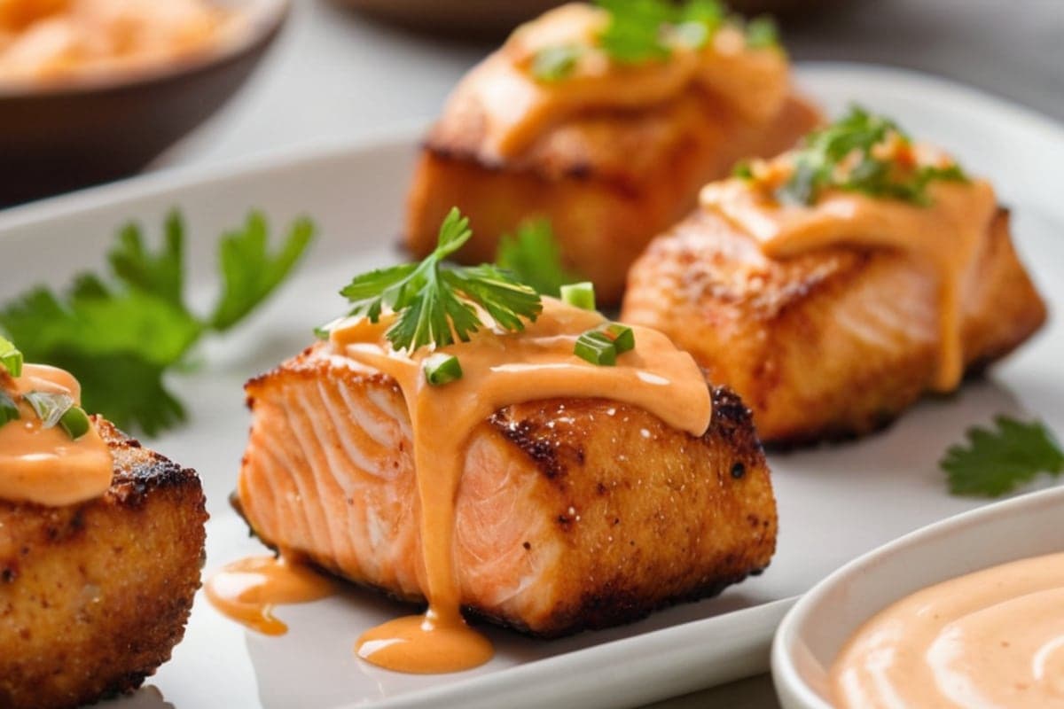 Air Fryer Salmon Bites with Sriracha Mayo