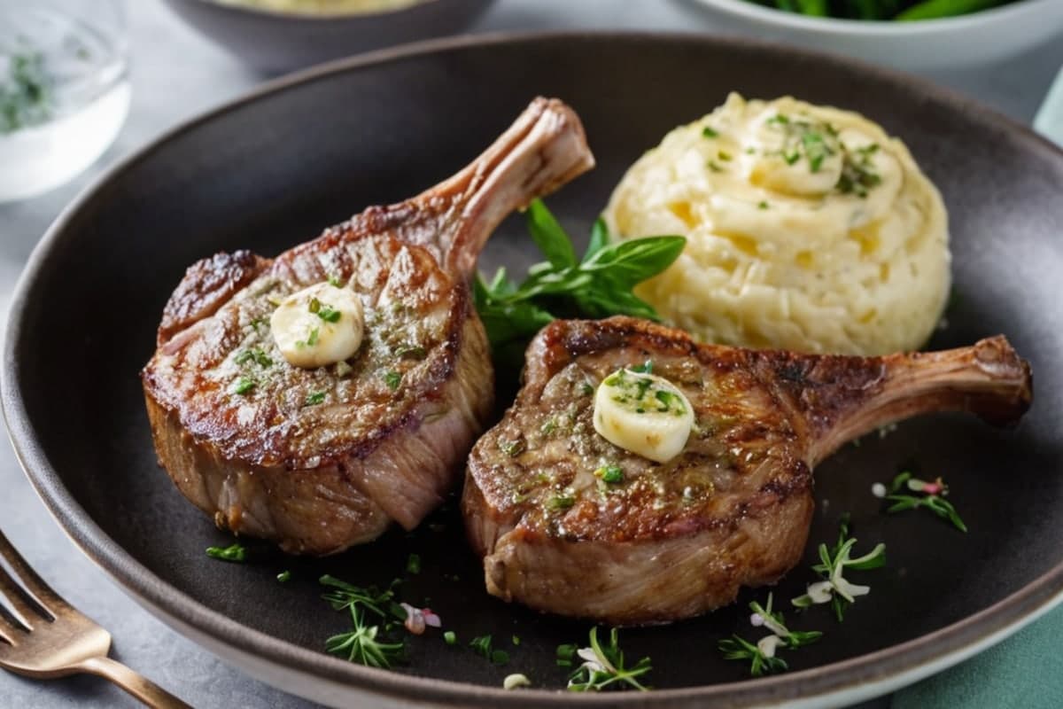 Air Fryer Lamb Chops with Garlic Herb Butter