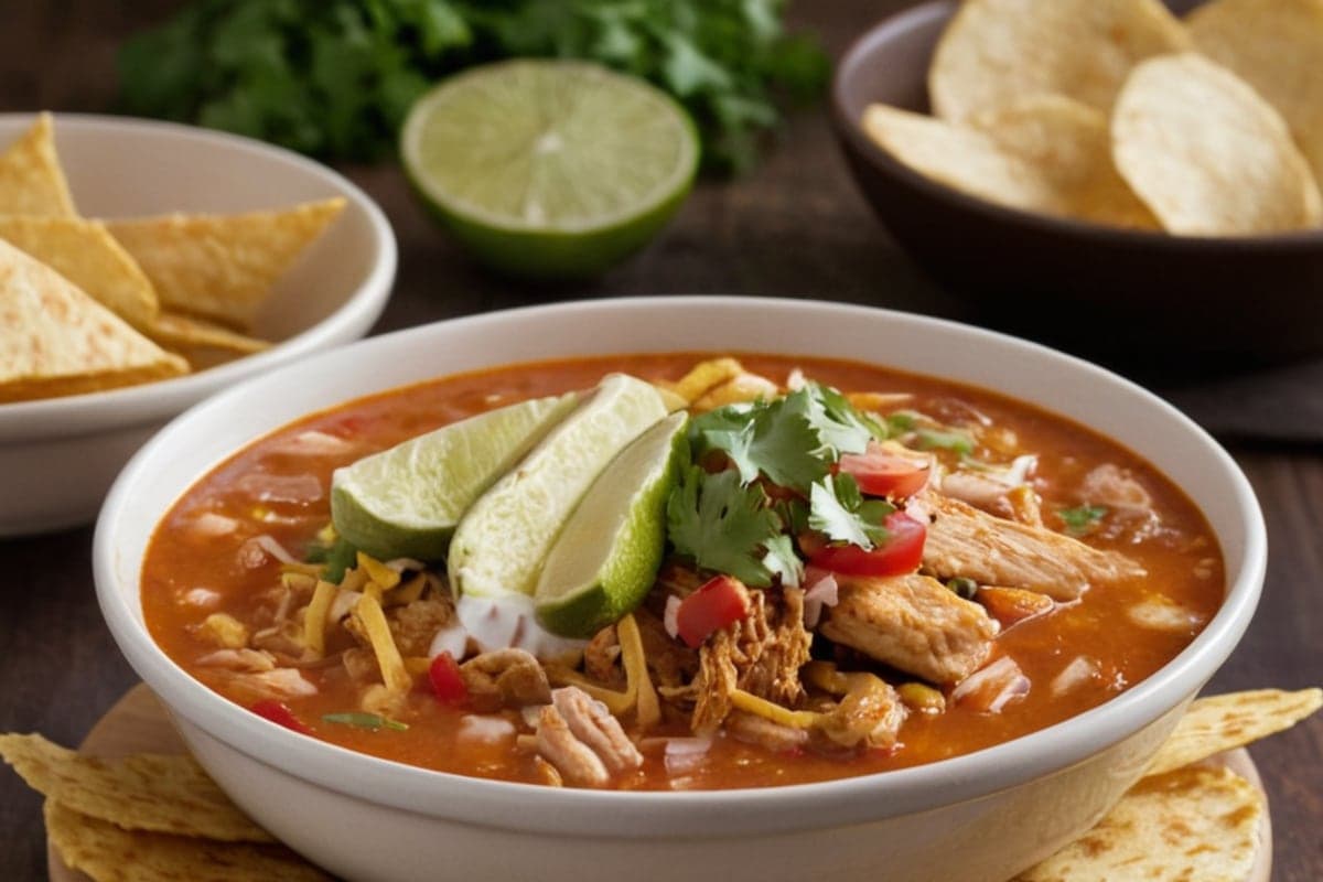 One-Pot Baja Fish Taco Soup with Crispy Tortilla Strips