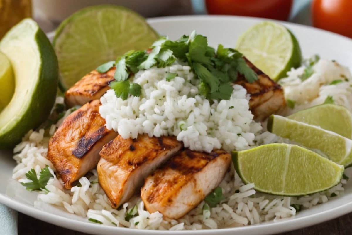 High Protein Grilled Fish Taco Bowls with Cilantro Lime Rice