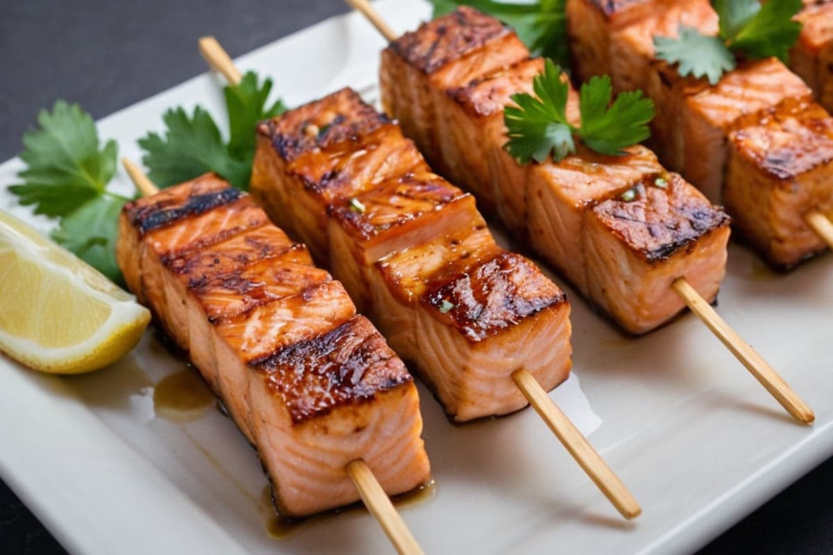 Air Fryer Teriyaki Salmon Skewers in 12 Minutes