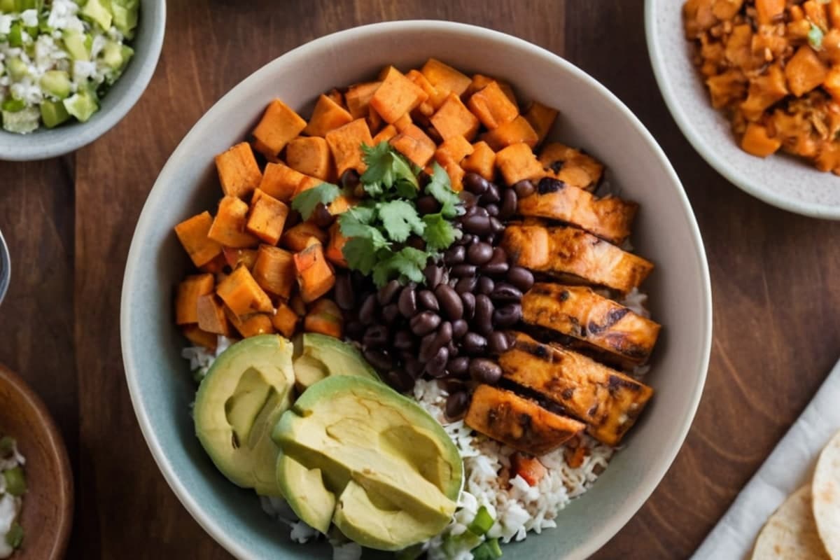 Air Fryer Sweet Potato & Black Bean Burrito Bowls