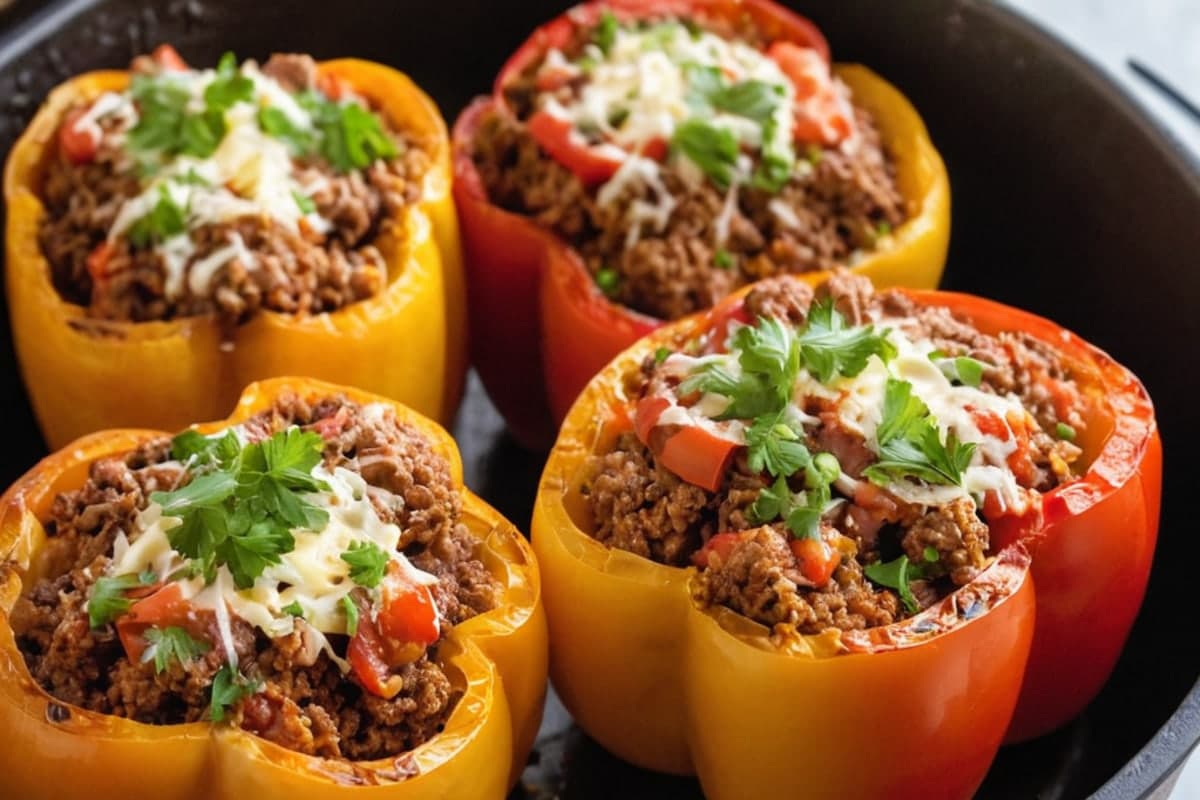 Air Fryer Stuffed Bell Peppers with Ground Turkey