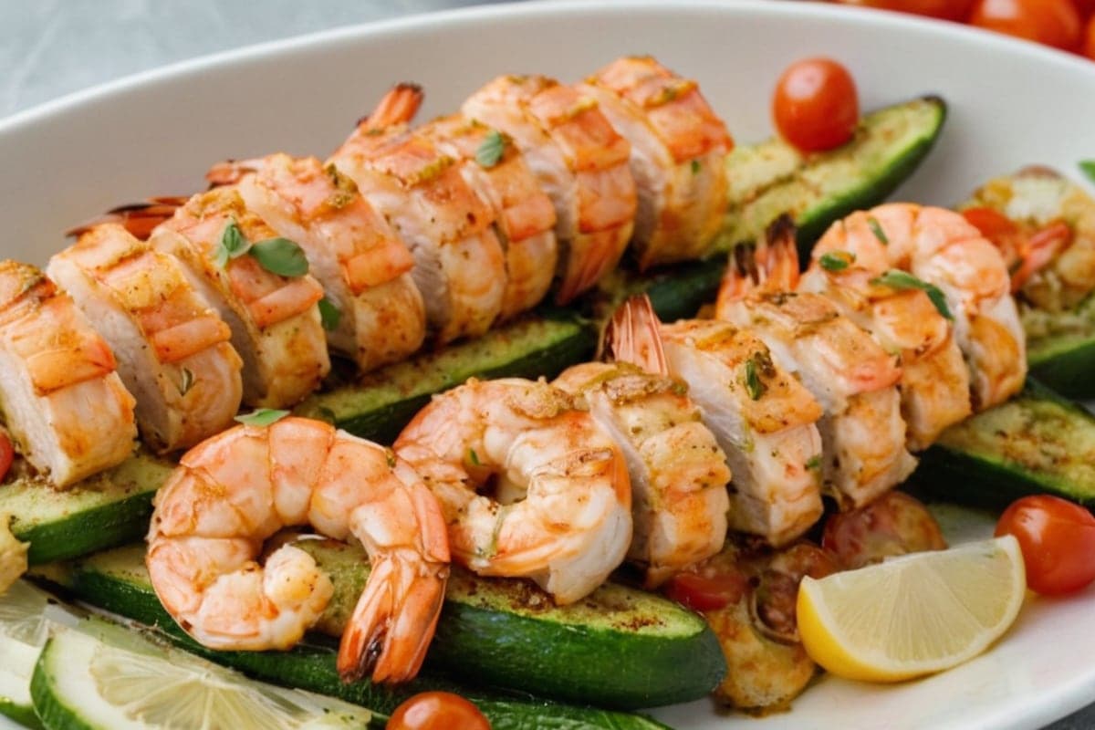 Air Fryer Pesto Shrimp Zucchini Boats