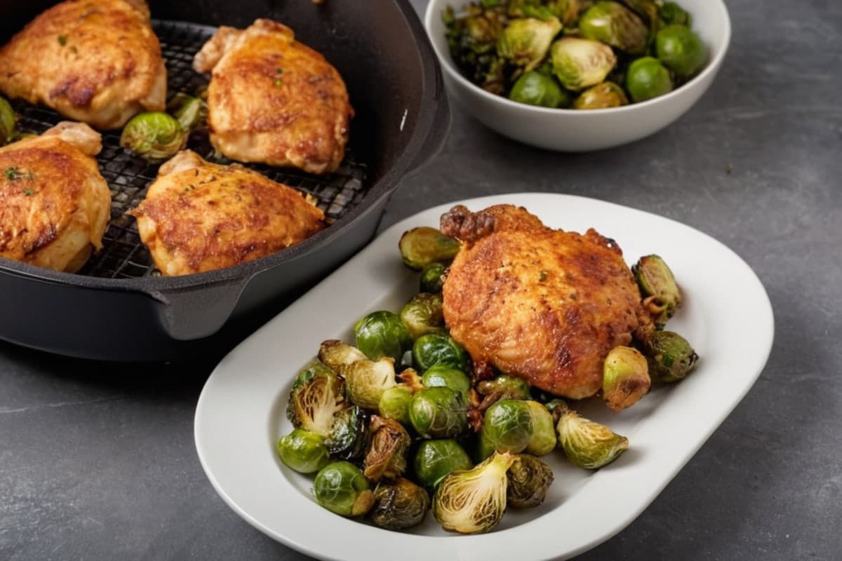 Air Fryer Chicken Thighs with Crispy Brussels Sprouts