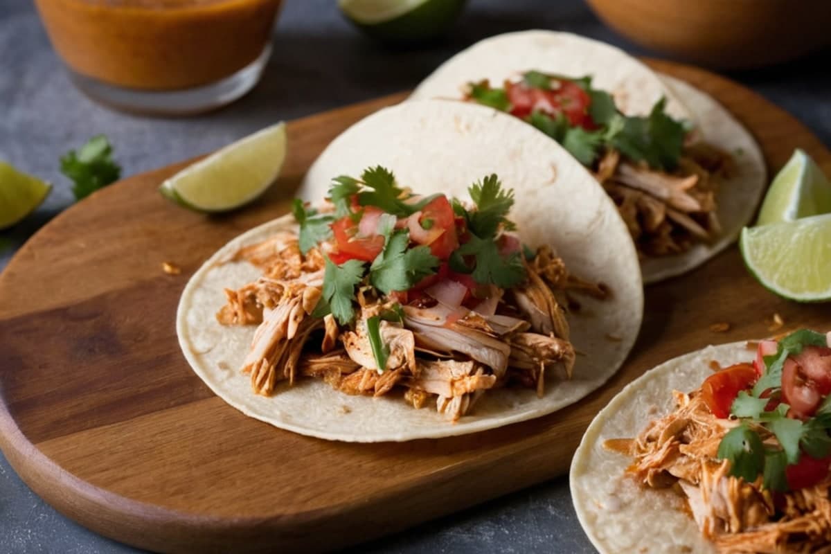 Pressure Cooker Shredded Chicken Tinga Tacos (30g Protein)
