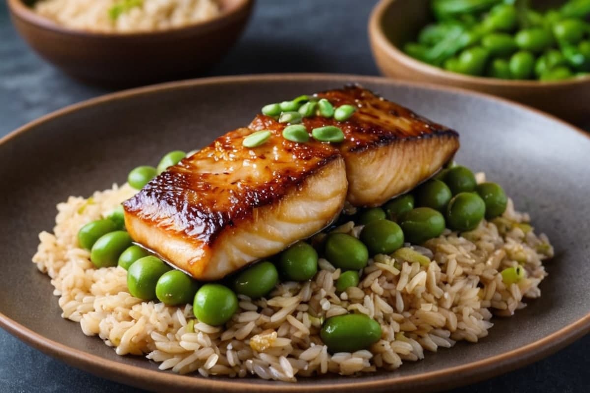 One-Pan Miso-Glazed Cod with Edamame & Brown Rice