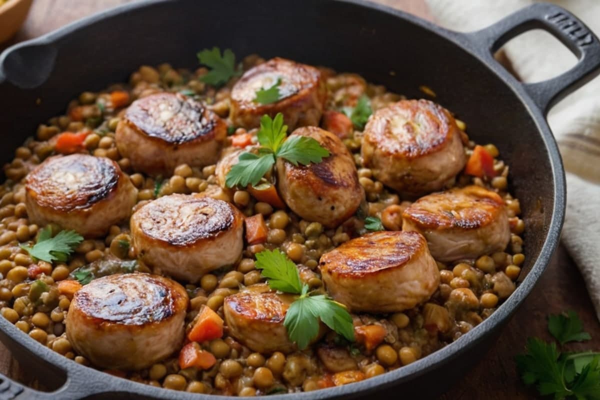 Moroccan Spiced Lentil & Chicken Sausage Skillet
