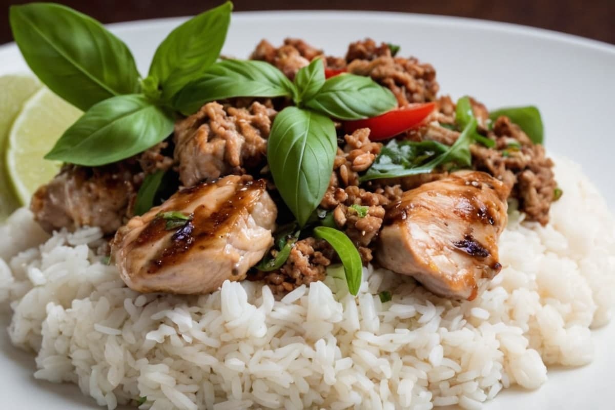 20-Minute Thai Basil Ground Pork Over Jasmine Rice