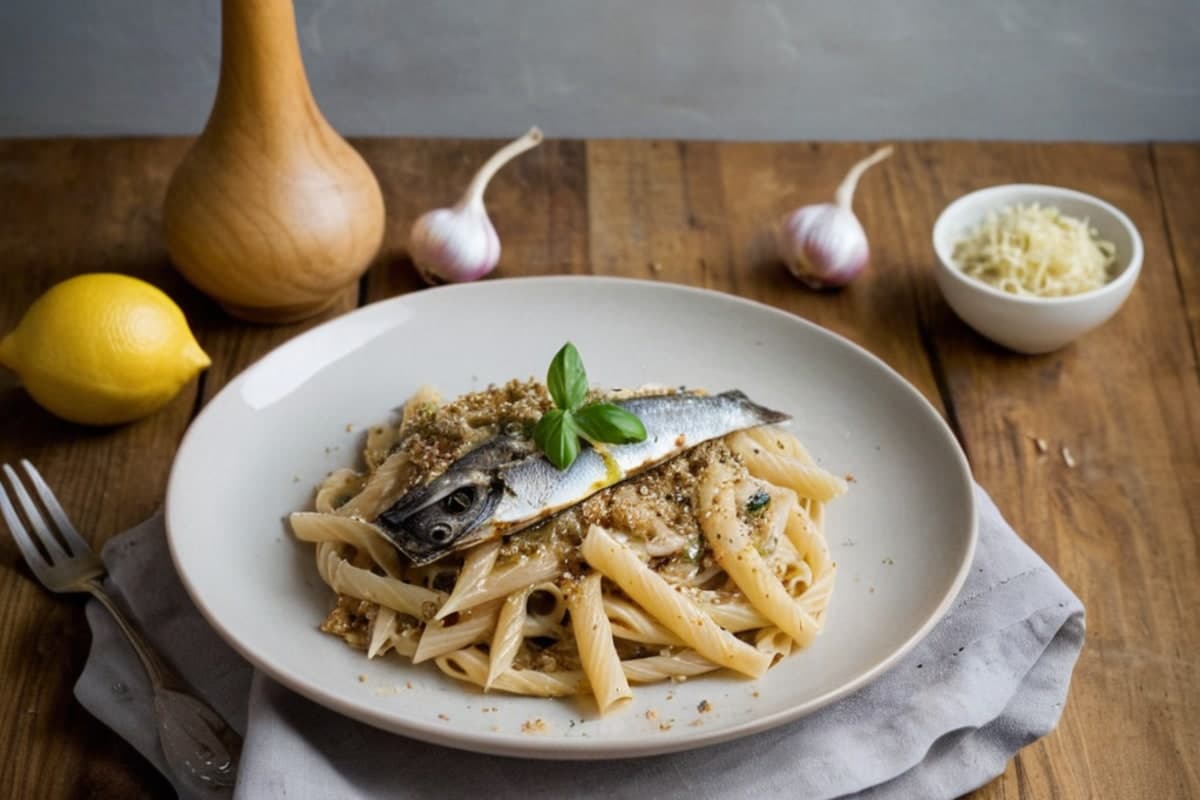 Sardine Pasta with Garlic, Lemon & Breadcrumbs