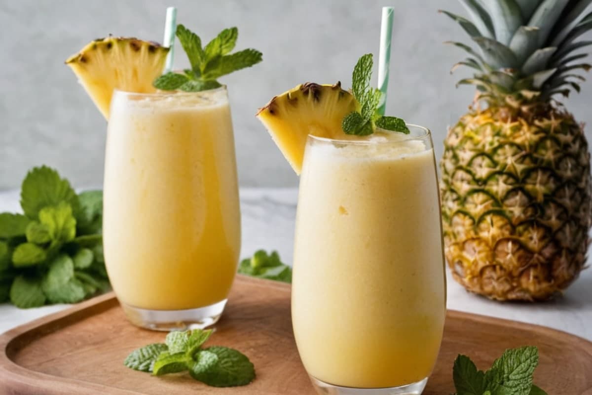 Tropical Kombucha Smoothie with Pineapple & Mint (Fizzy & Fermented)