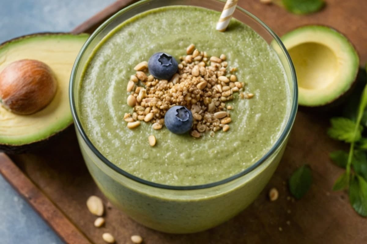 High Protein Matcha Avocado Smoothie with Hemp Hearts