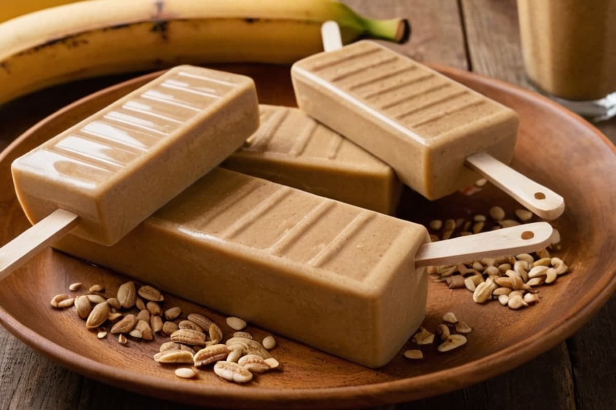 Frozen Peanut Butter Banana Smoothie Popsicles with Flax