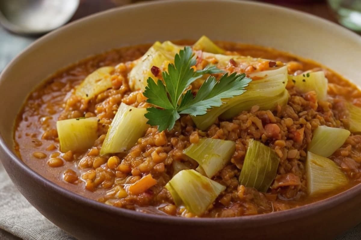 Turkish Cabbage & Red Lentil Stew (25g Fiber Per Bowl)