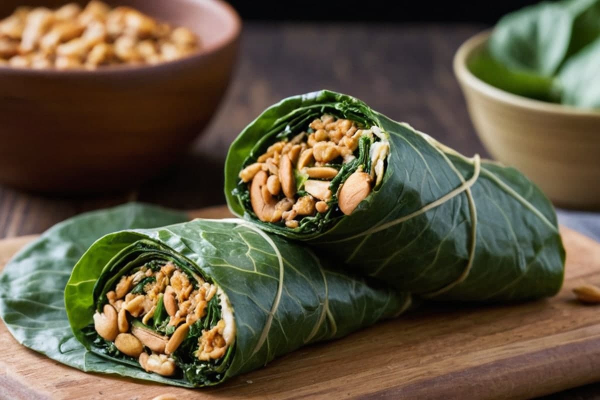 Thai Peanut Crunch Collard Green Wraps (No-Cook & High-Fiber)