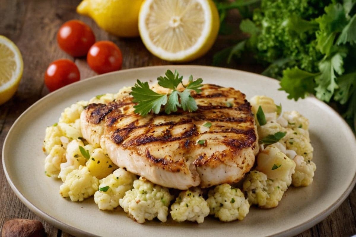 Lebanese Cauliflower Steaks with Lemon-Tahini Drizzle (Under 200 Calories)
