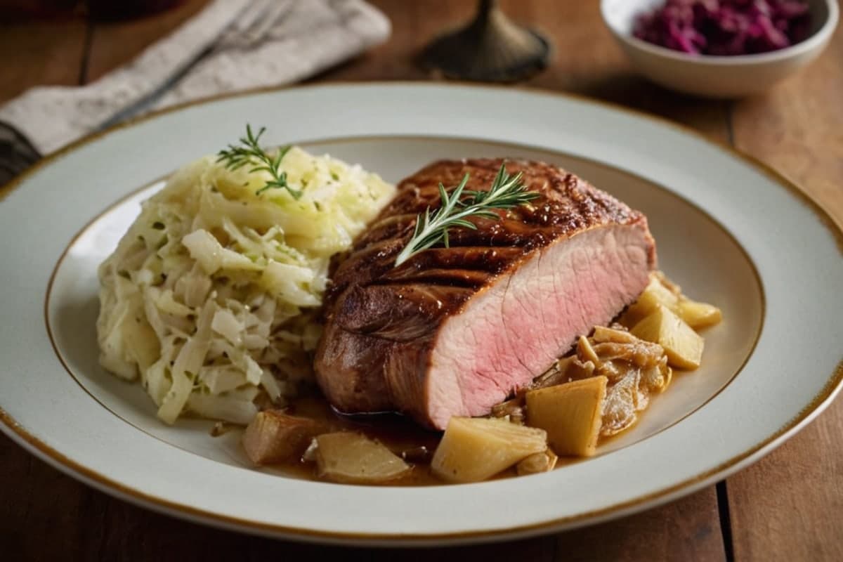 Apple Cider Slow-Braised Corned Beef with Caraway Cabbage