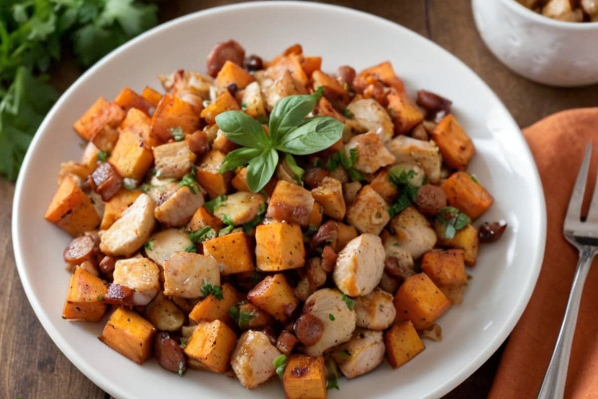 Sweet Potato & Chicken Sausage Breakfast Hash for 5 Mornings