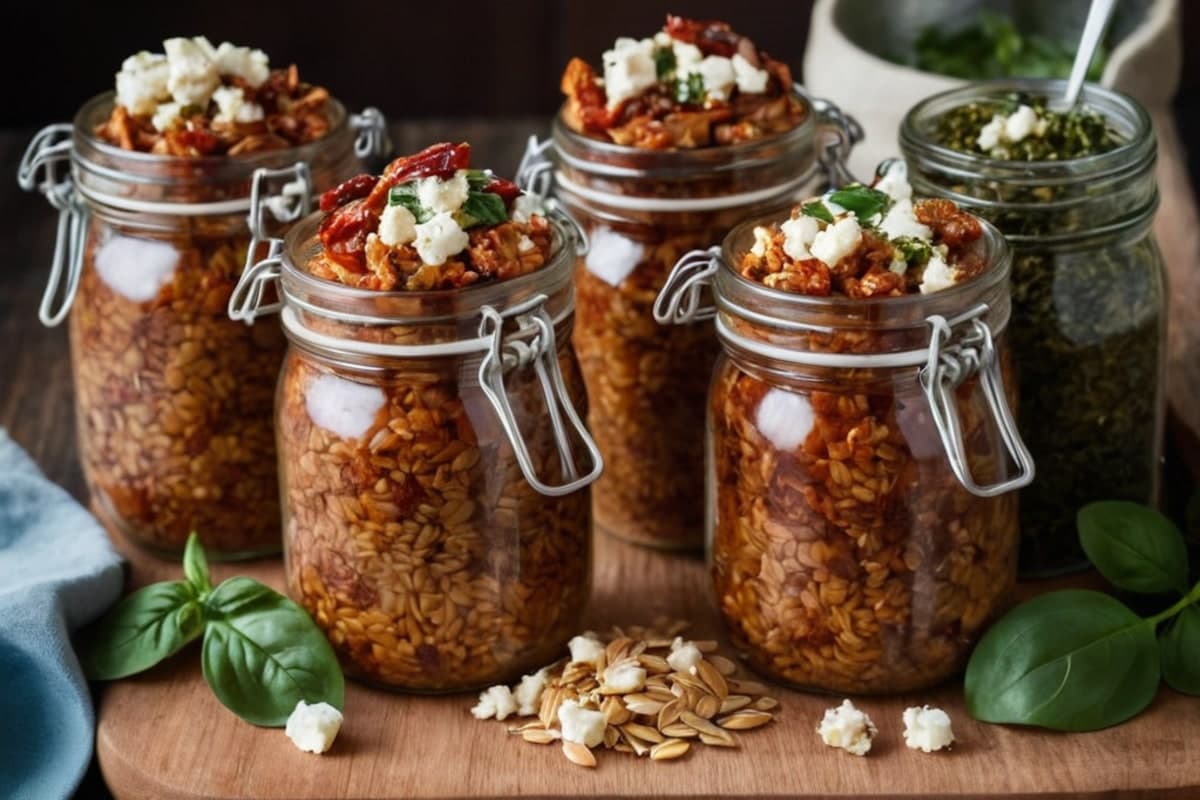 Savory Oat Jars with Feta, Sun-Dried Tomato & Spinach