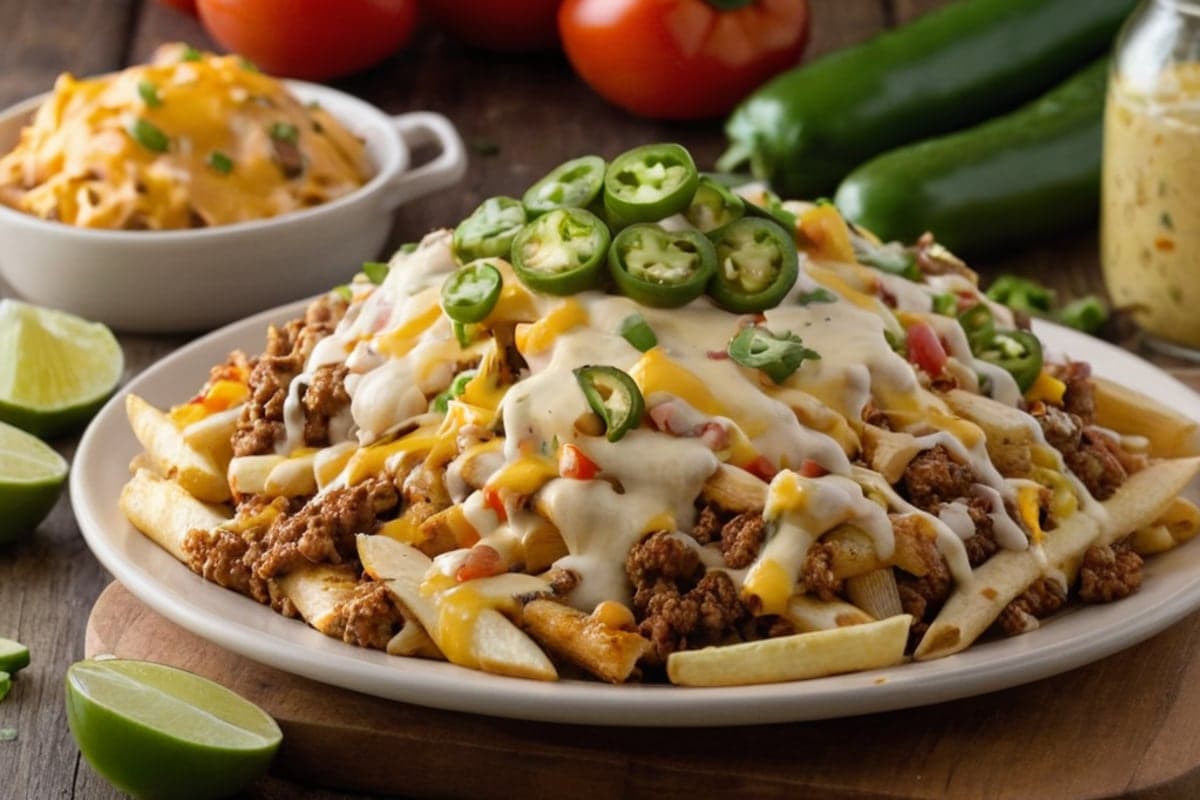 Loaded Nacho Fries with Queso, Jalapeños & Smoky Ground Beef