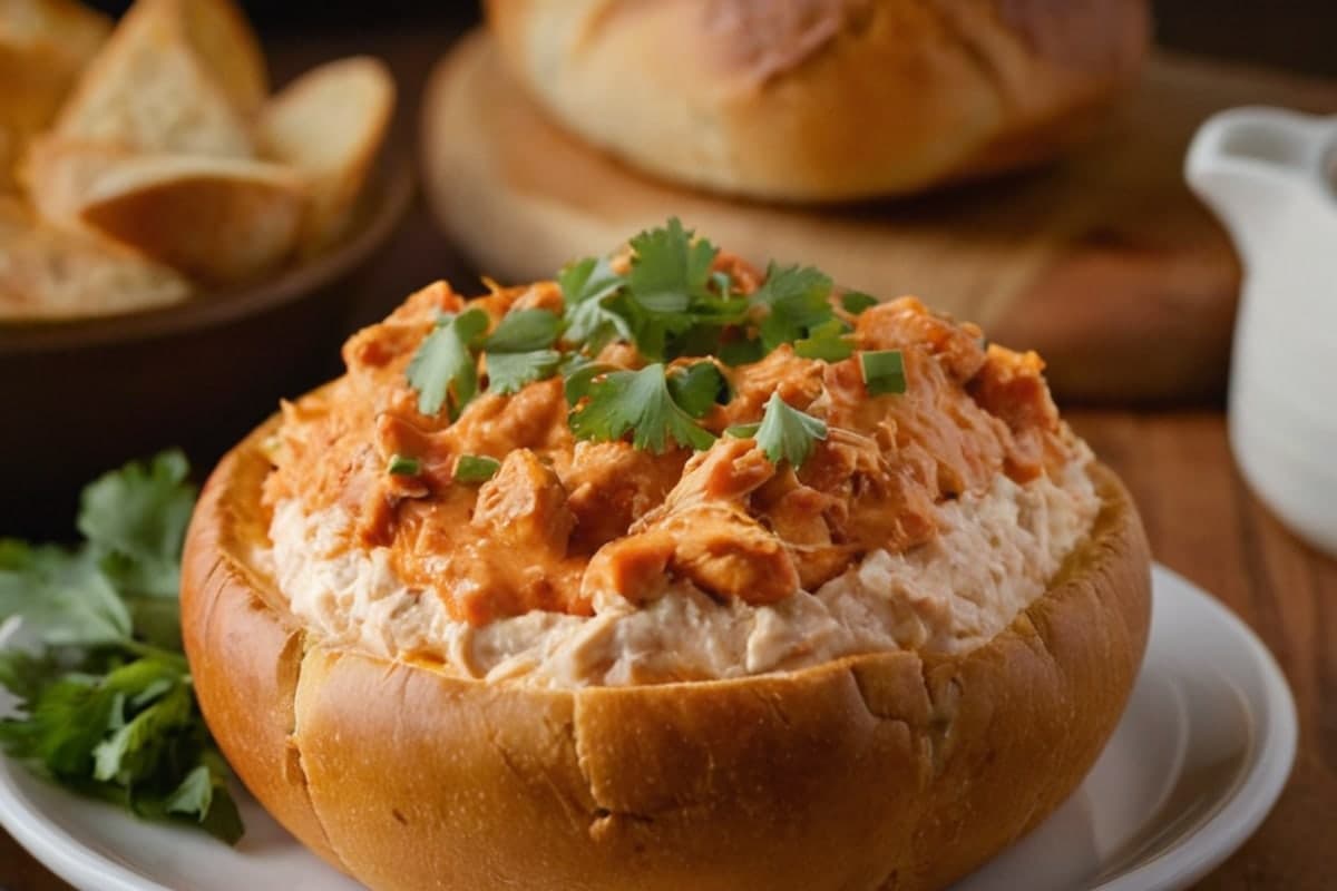 Buffalo Chicken Dip in a Bread Bowl (The Pinterest-Viral Crowd Pleaser)